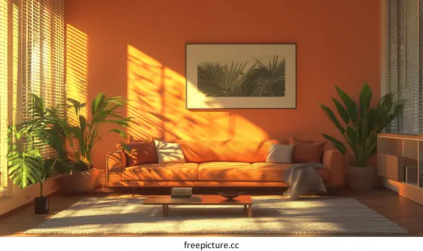 Warm Sunlight in a Cozy Orange Living Room