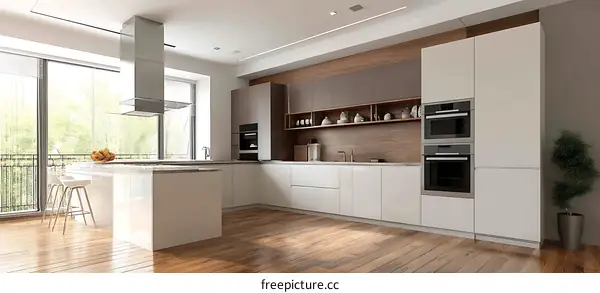 Modern Kitchen Design with Island and Cabinets
