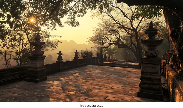Sunrise View from Stone Terrace at Ancient Temple