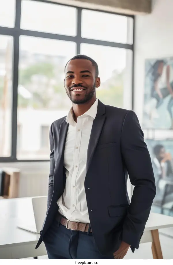 Black businessman standing in an office