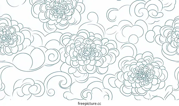 Floral Design Pattern with Clouds
