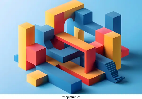 Colorful 3D geometric shapes composition