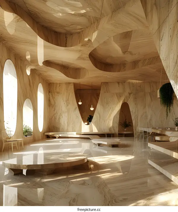 Modern Interior Design With Curved Walls And Unique Ceiling