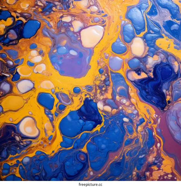 Colorful abstract painting with blue, yellow, and purple colors