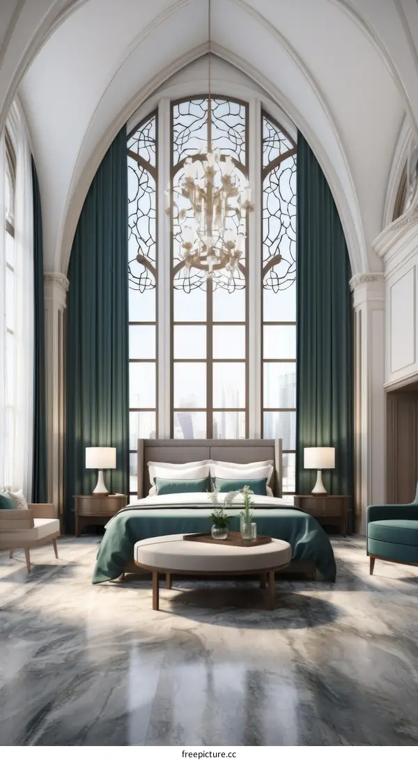 Luxurious Bedroom with Large Arched Window
