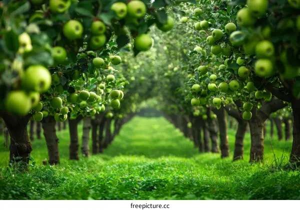lush green apple orchard with ripe apples ready for harvest