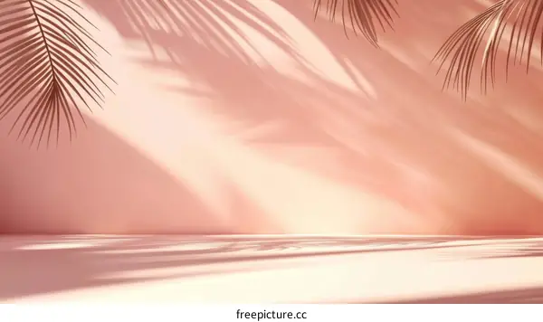 Pastel Pink Minimalist Background with Palm Leaf Shadows