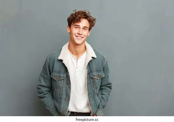 Smiling Caucasian Man in a Denim Jacket