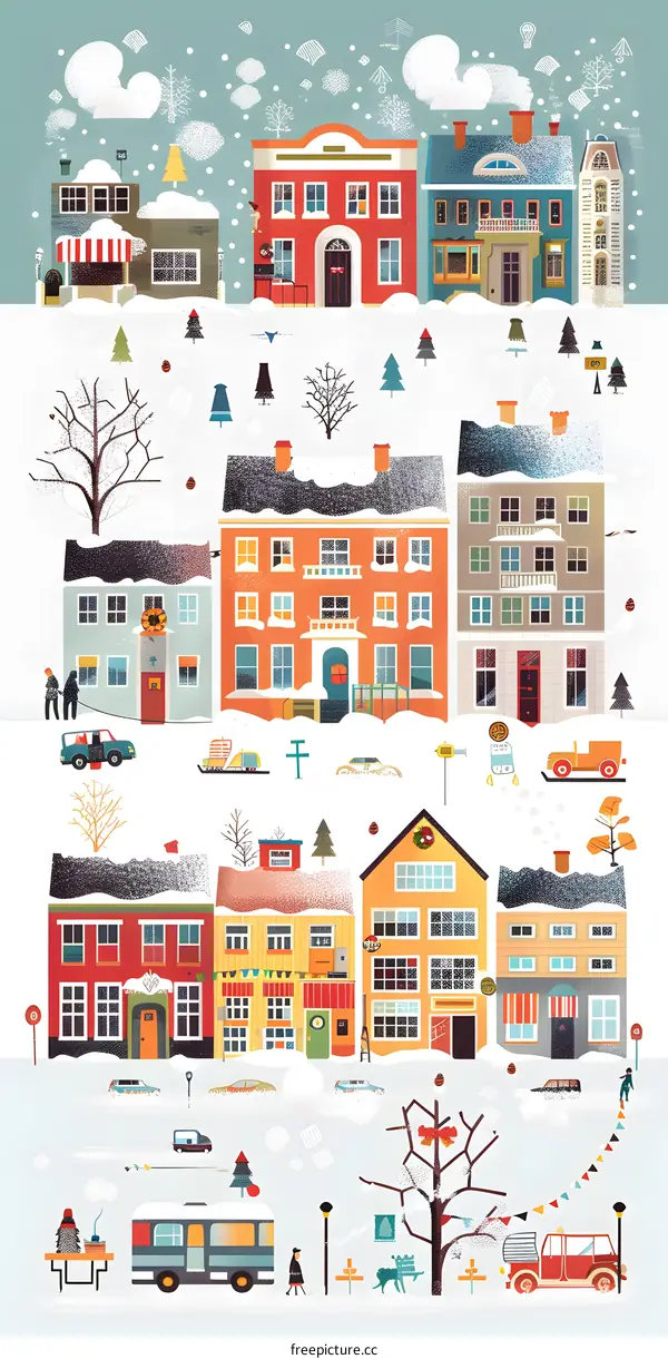 Snowy Village Winter Illustration