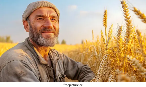 Mature Farmer in a Golden Wheat Field