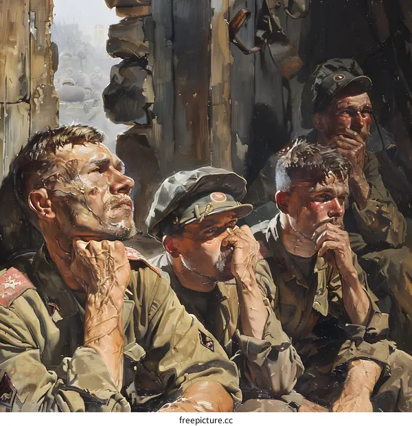 A group of soldiers in a trench during World War I