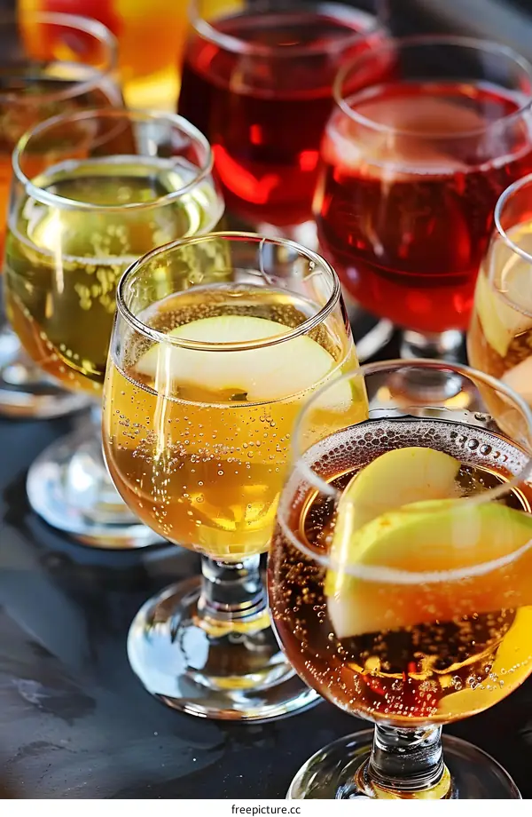 Closeup of Sparkling Apple Cider in Glasses