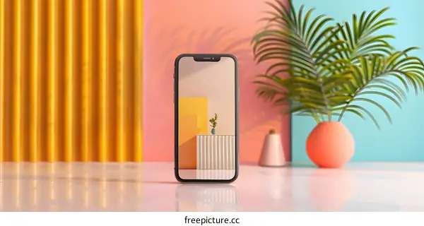 Modern Minimalist Phone Mockup with Yellow and Pink Background
