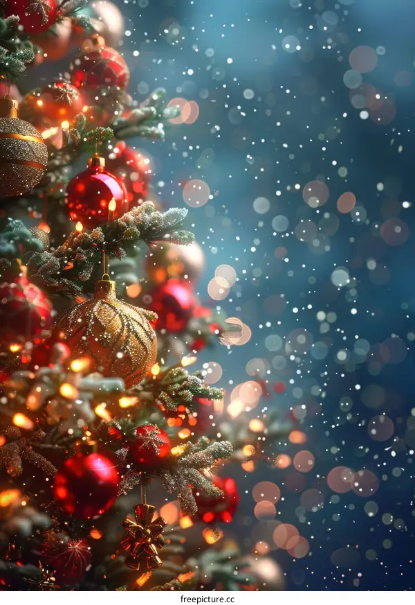 Christmas Tree with Red and Gold Ornaments