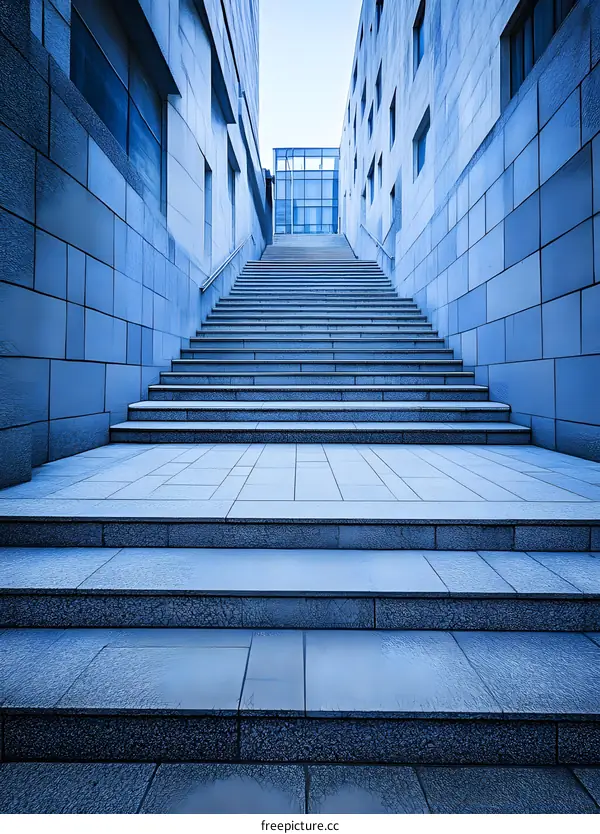 Modern Building Staircase With Blue Tones