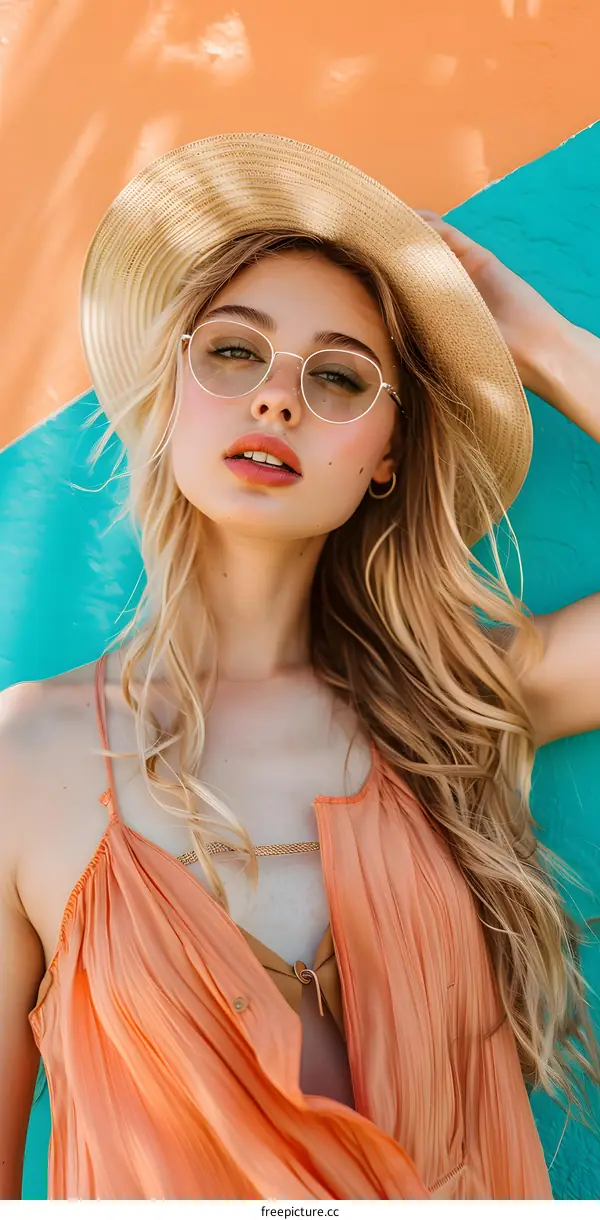 Woman Wearing Summer Outfit Posing Against Wall