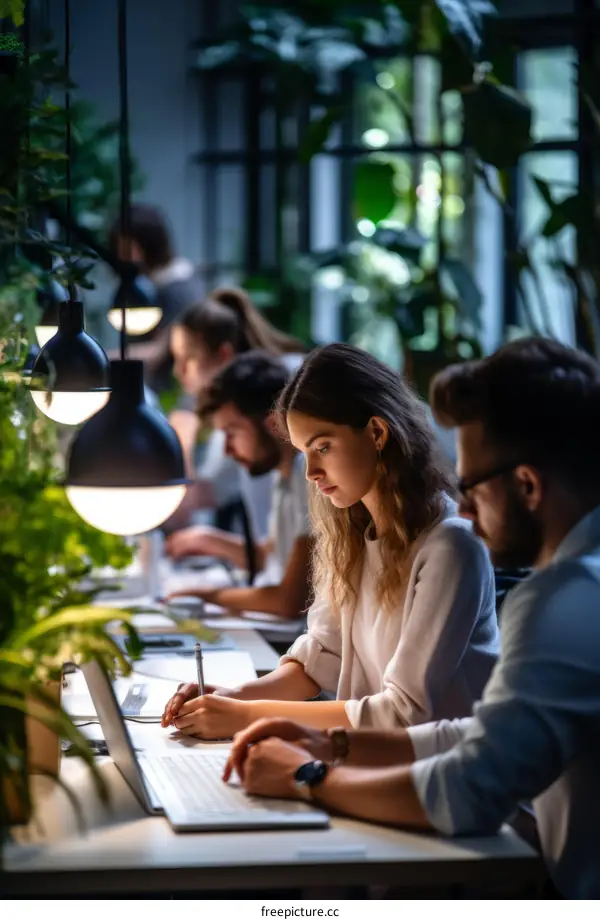 A group of people working in an office