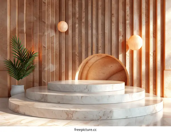 Elegant Wooden Display Stand with Marble Steps