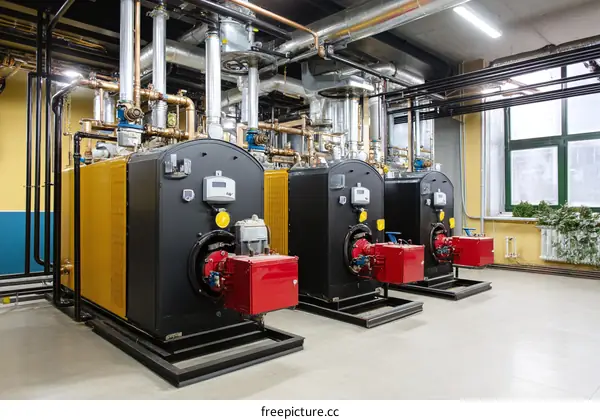 Industrial Steam Boilers in a Heating Plant