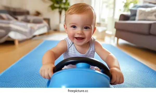 Baby Playing with Toy Car Indoor