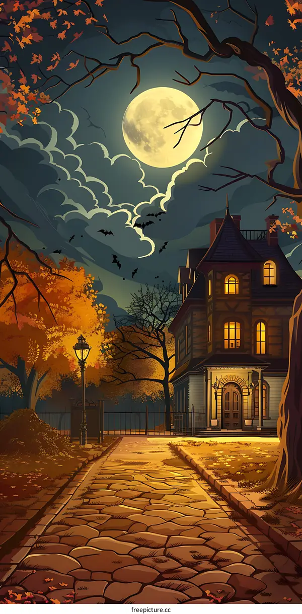 Spooky Halloween Night with Full Moon