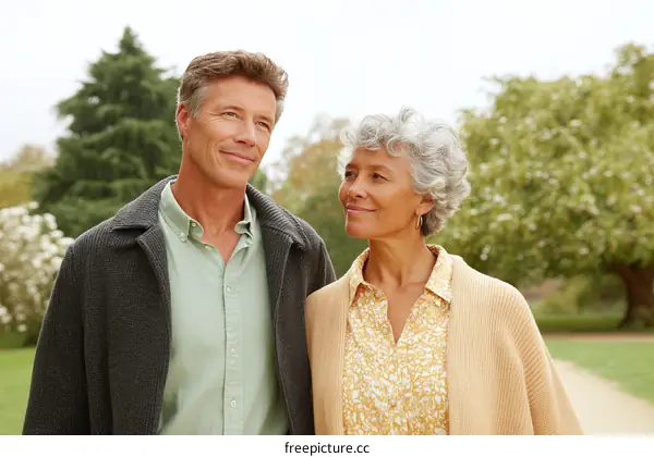 Couple Walking in Park Autumn Season