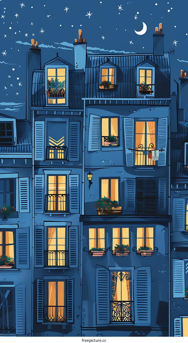 Nighttime View of Old European Buildings