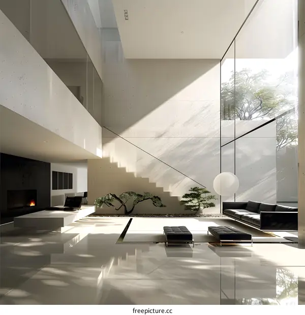 Modern Interior Design with Concrete Walls and Large Windows