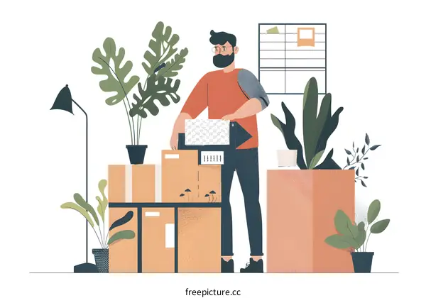 Man Packing Boxes for Moving House