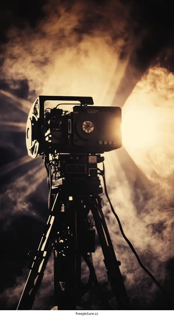 Professional Movie Camera Setup in Dramatic Lighting