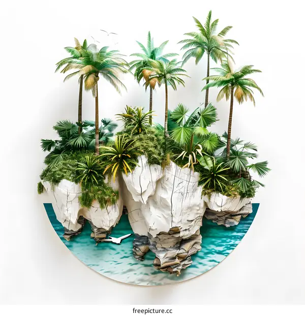 Tropical Island Artwork with Palm Trees