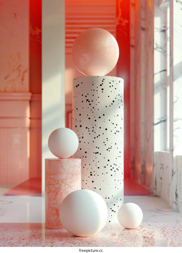 Abstract Surreal Space with Pink and White Geometric Shapes