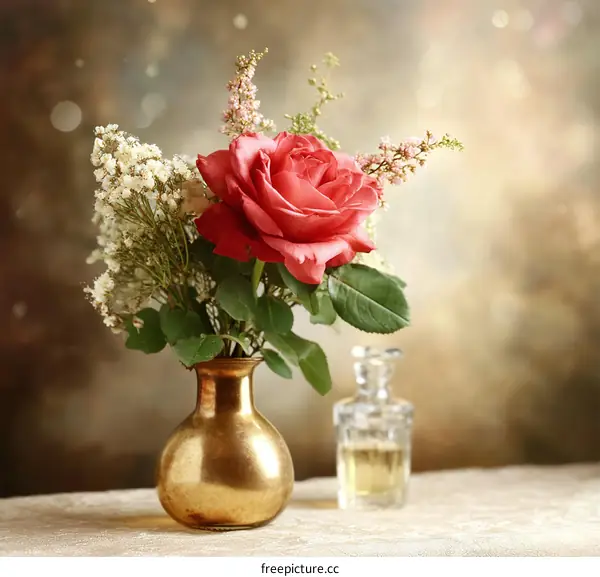 Beautiful Bouquet of Roses in a Golden Vase