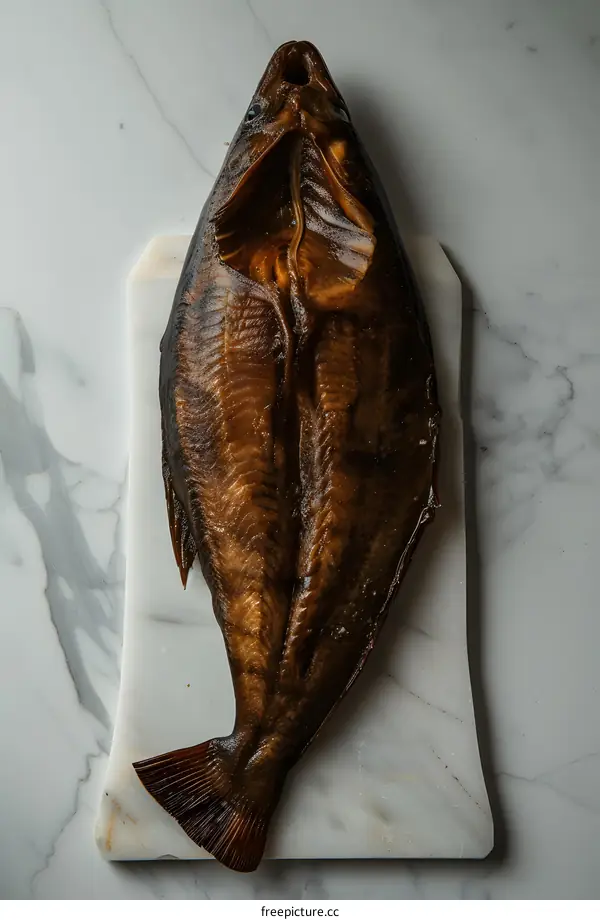 Smoked fish on a marble cutting board