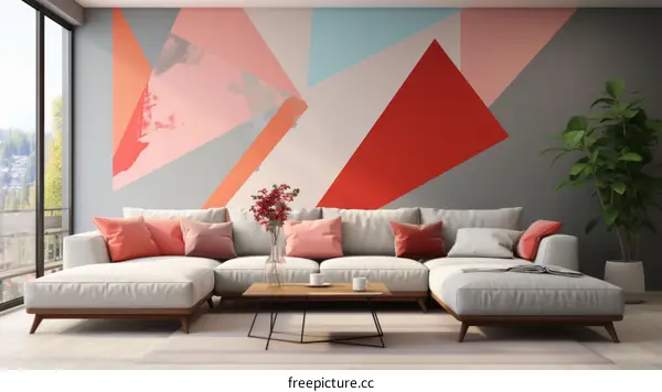 Modern Living Room with Geometric Wall Art