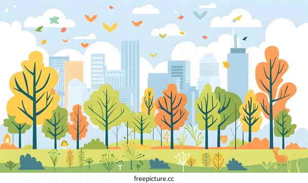 Autumn City Park Illustration