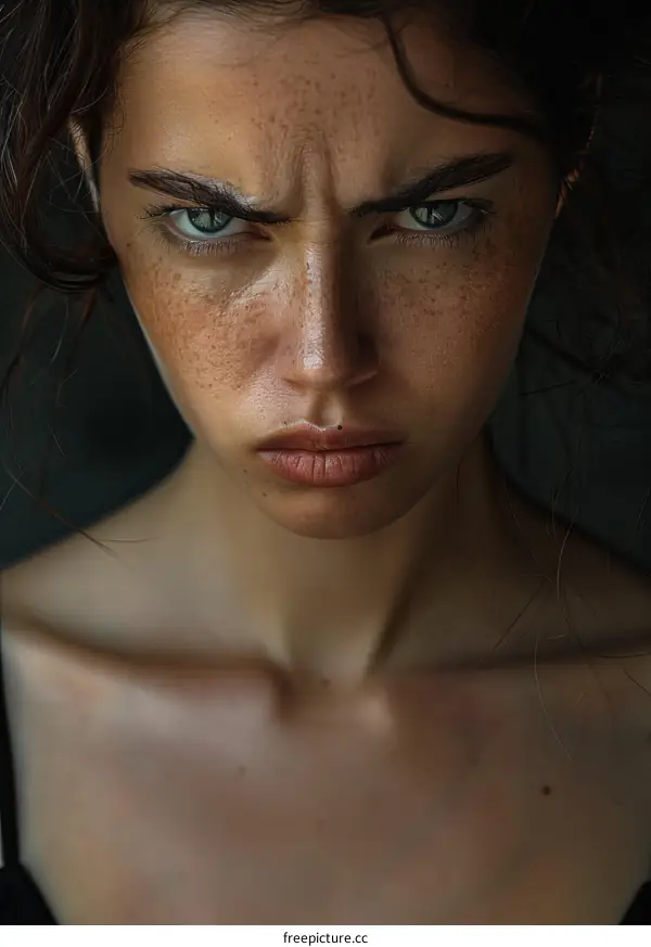 Close Up Portrait of a Woman with Intense Expression