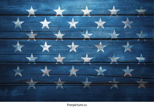 Aged American Flag on Wooden Planks Background