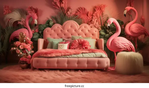 Pink Flamingo Tropical Bedroom Decor