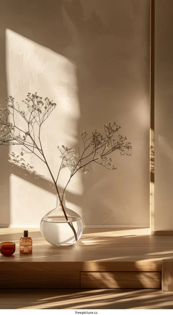 Elegant interior design with a single flower in a glass vase