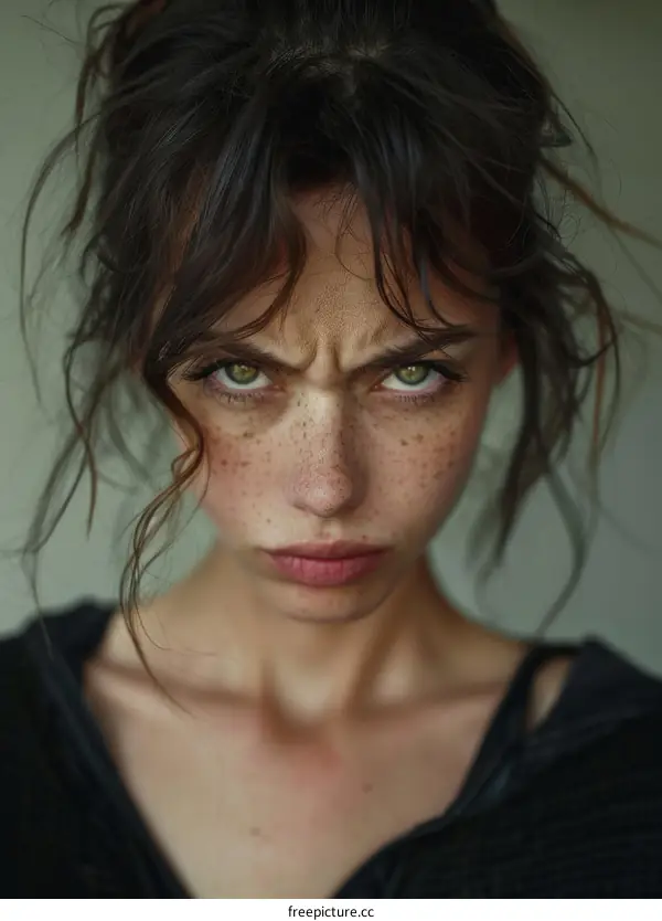 Closeup Portrait of a Woman with Intense Expression