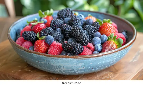 Blackberries, blueberries, strawberries and raspberries in a bowl