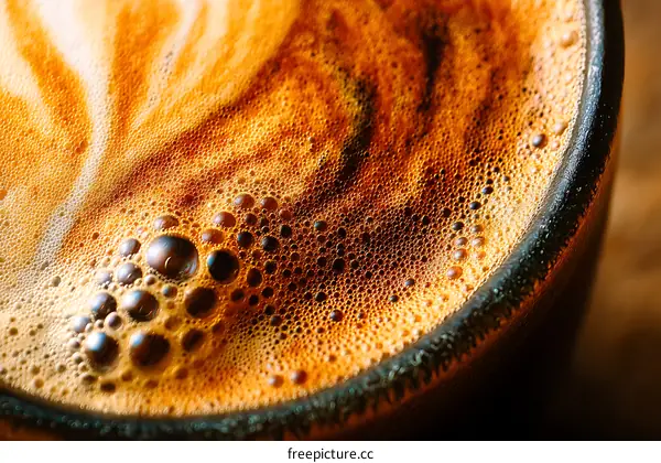Close-up of Coffee Foam Bubbles