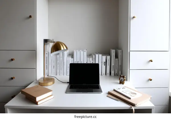 Modern Minimalist Home Office Setup with Books