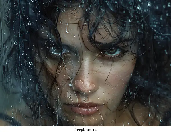 Rainy Day Portrait of Young Woman with Wet Hair