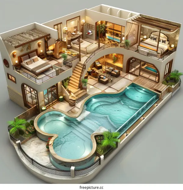 Luxury House with Intricate Pool Design