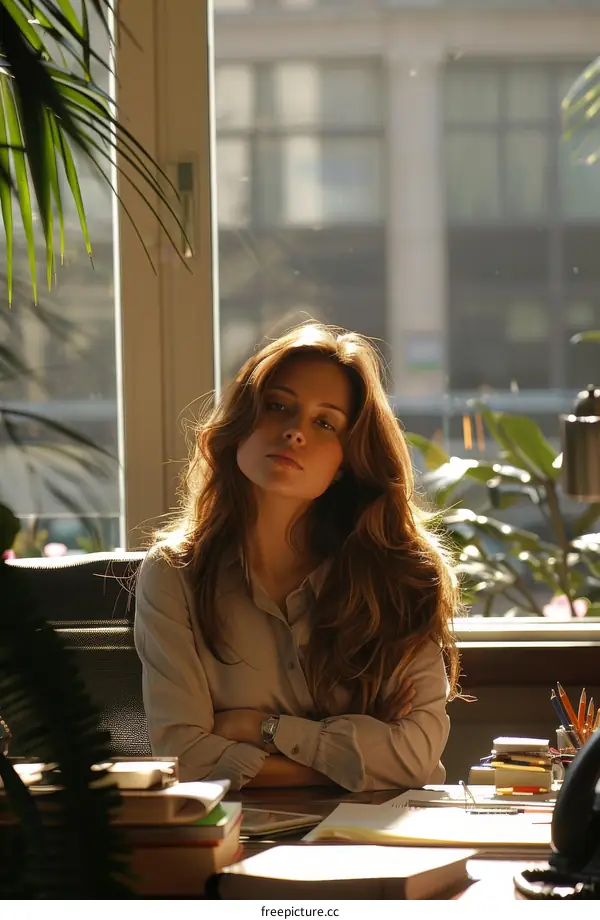 Woman Working at a Desk by the Window