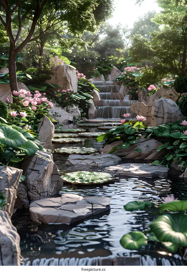 Waterfall in the rock garden
