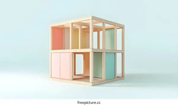 Minimalist Wooden Structure with Colorful Panels