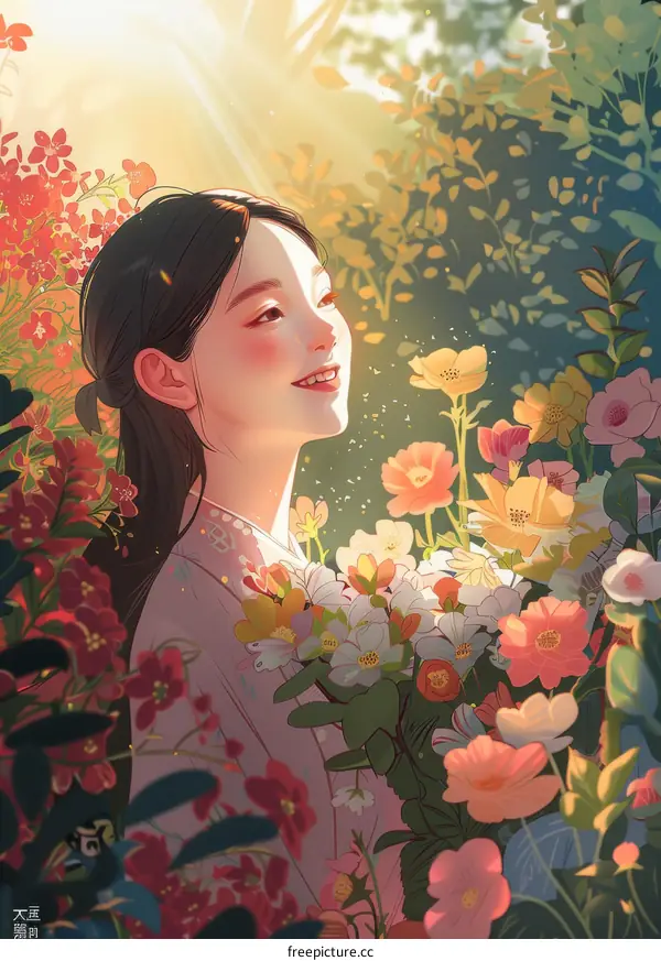 A smiling woman standing in a field of flowers